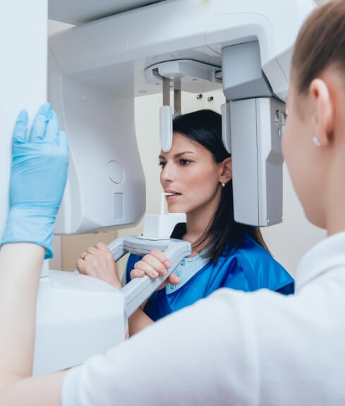 Woman receiving a scan of her mouth using advanced dental technology in Worcester